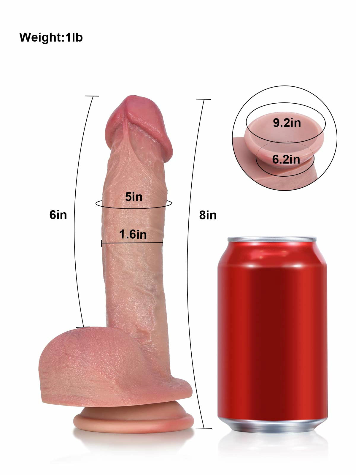Adrian | 8" x 1.6" Beginner Realistic Silicone Dildo with Large Rounded Head