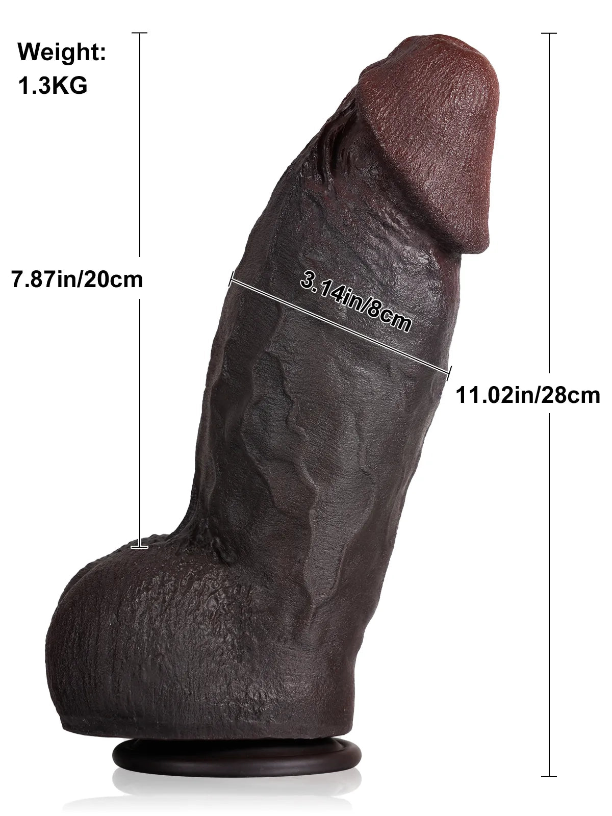 Diego Black 11" x 3.1" Hefty Realistic Silicone Dildo with a Thick, Wide Shaft