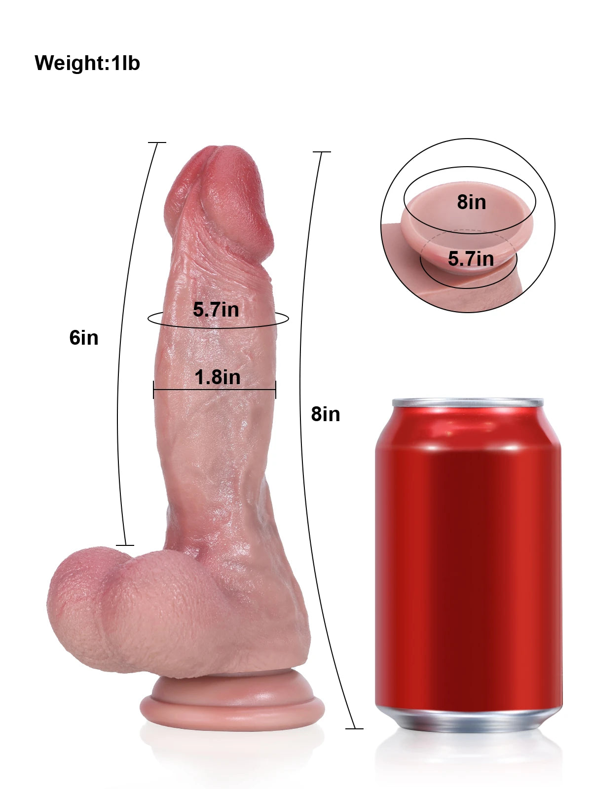 Jason 8" x 1.8" Realistic Silicone Dildo with Urethral Ridge and Full Round Balls