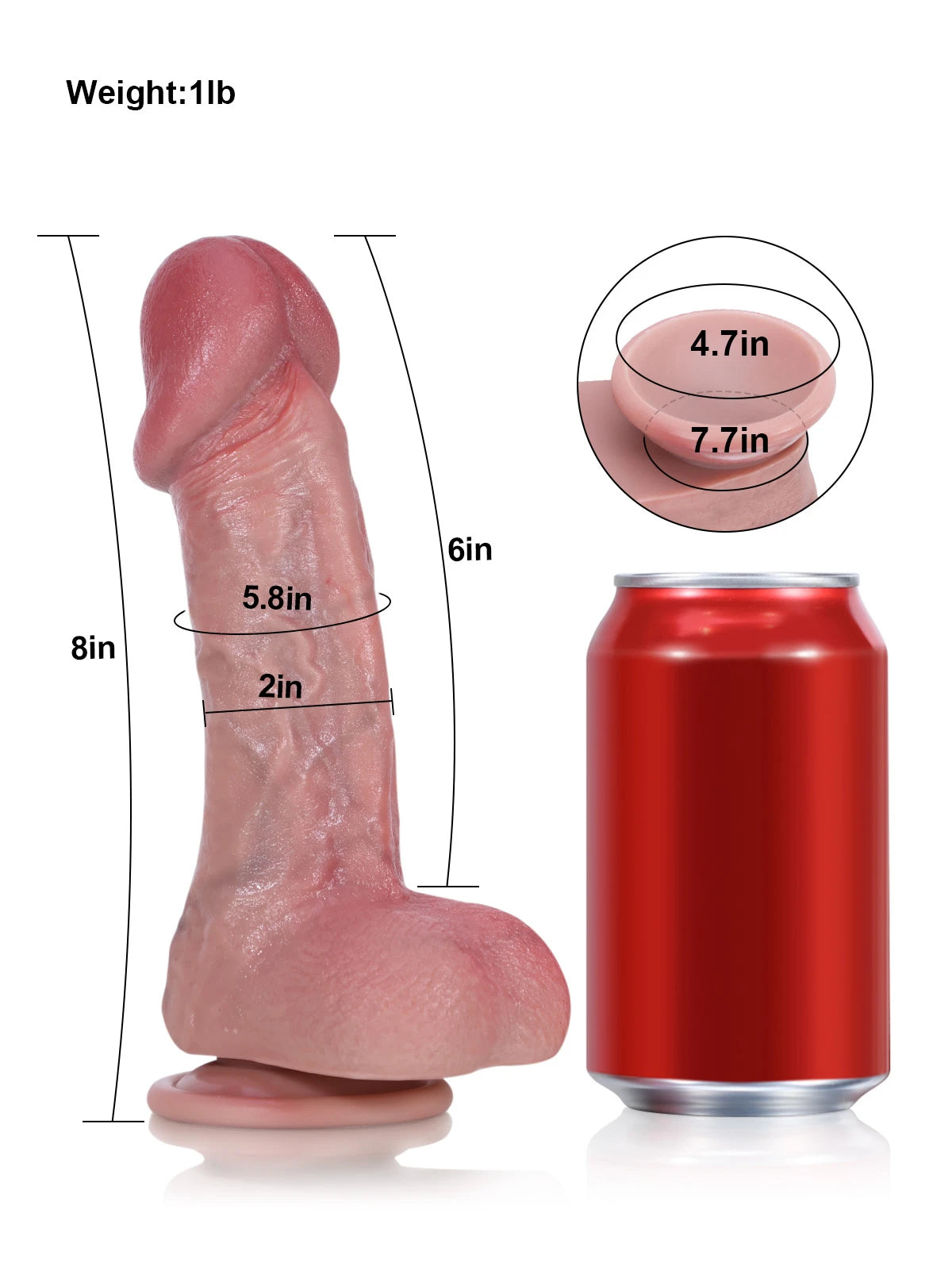 Lewis 8" x 2" Realistic Silicone Dildo with Curved Shaft and Full, Defined Head