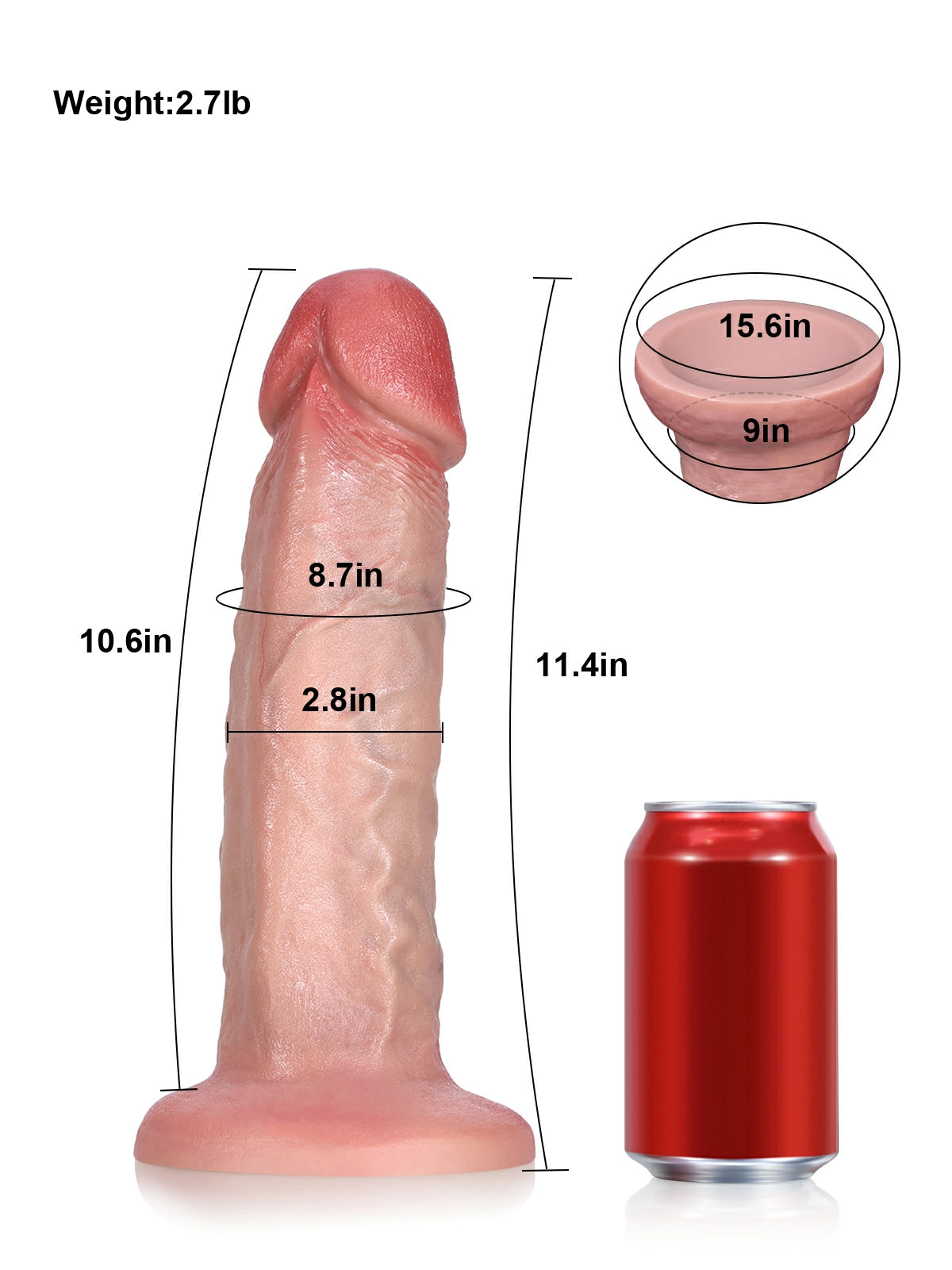 David | 11.4" x 2.8" Thick Realistic Silicone Anal Dildo with Suction Base