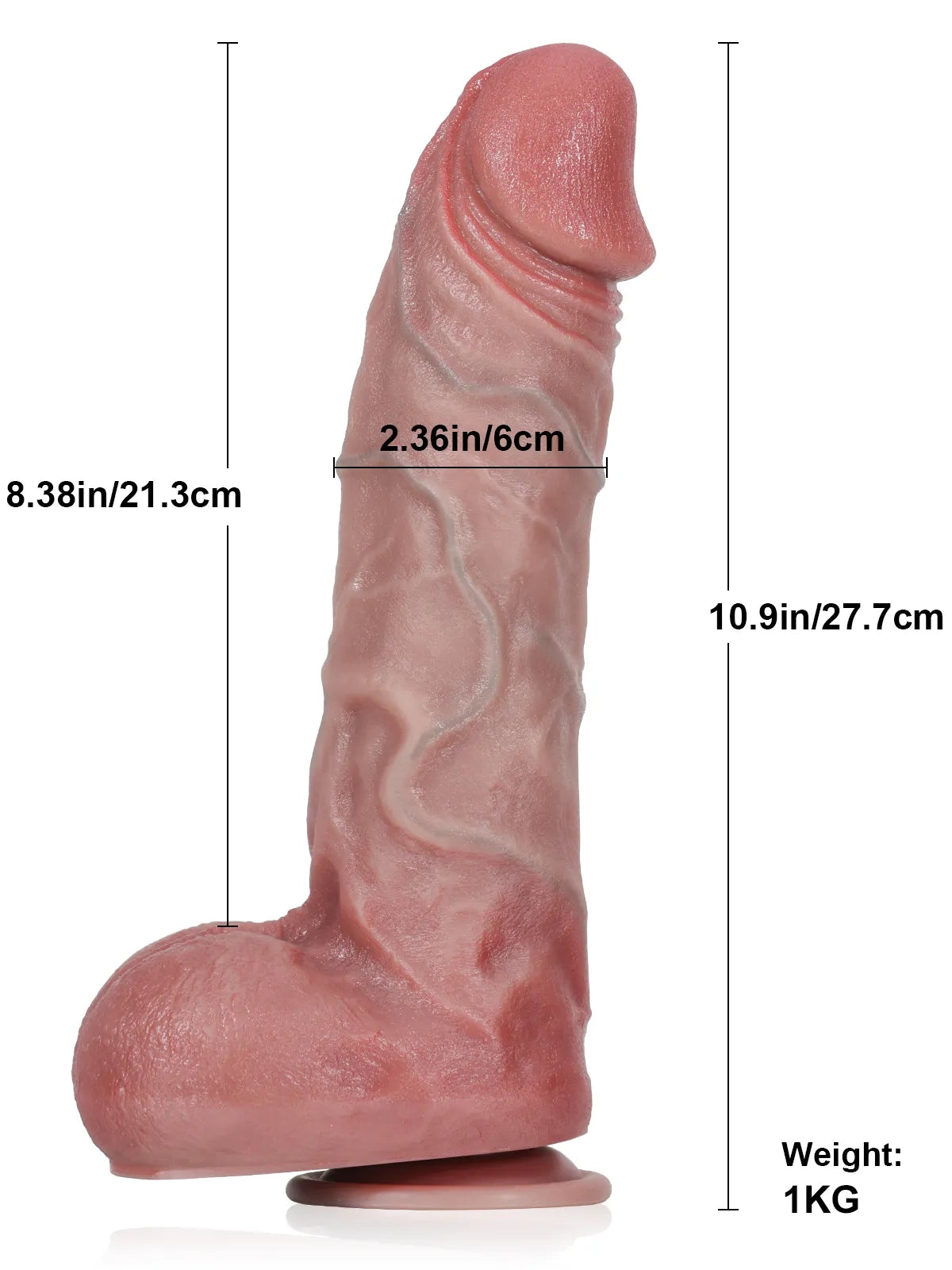 Otto 11" x 2.4" Heavy-Veined Thrusting Silicone Dildo with Defined Base & Rosy Head
