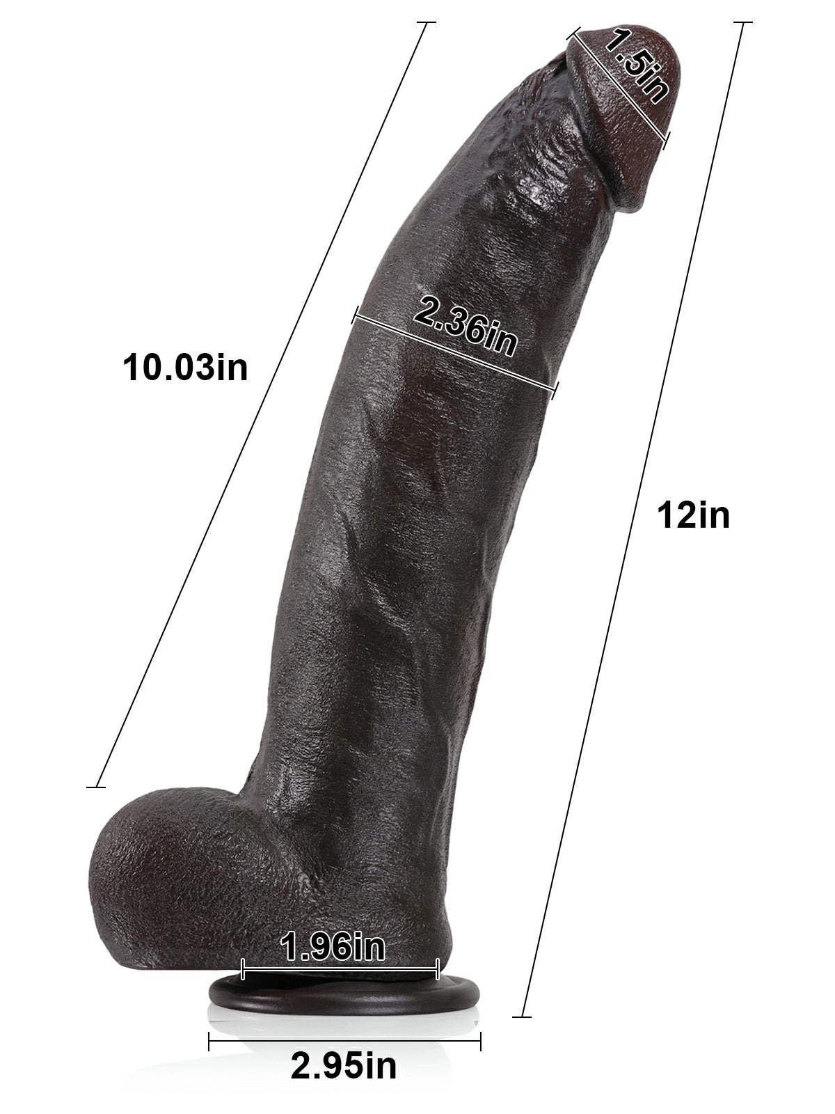 Farid Black 12" x 2.4" Realistic Silicone Dildo with Bendable Metal Core