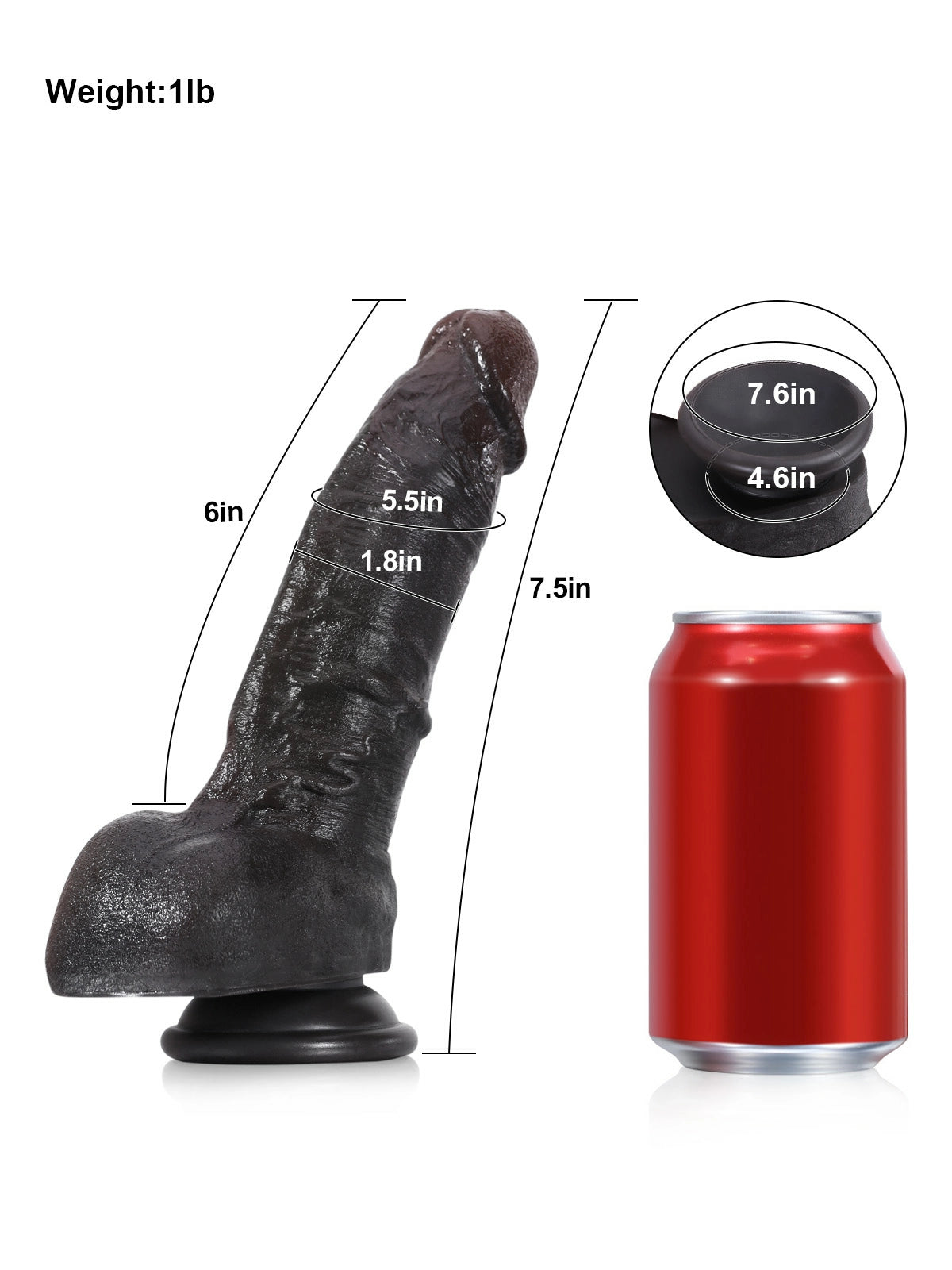Dave 7.5" x 1.8" Striking Black Realistic Silicone Dildo with Prominent Veining