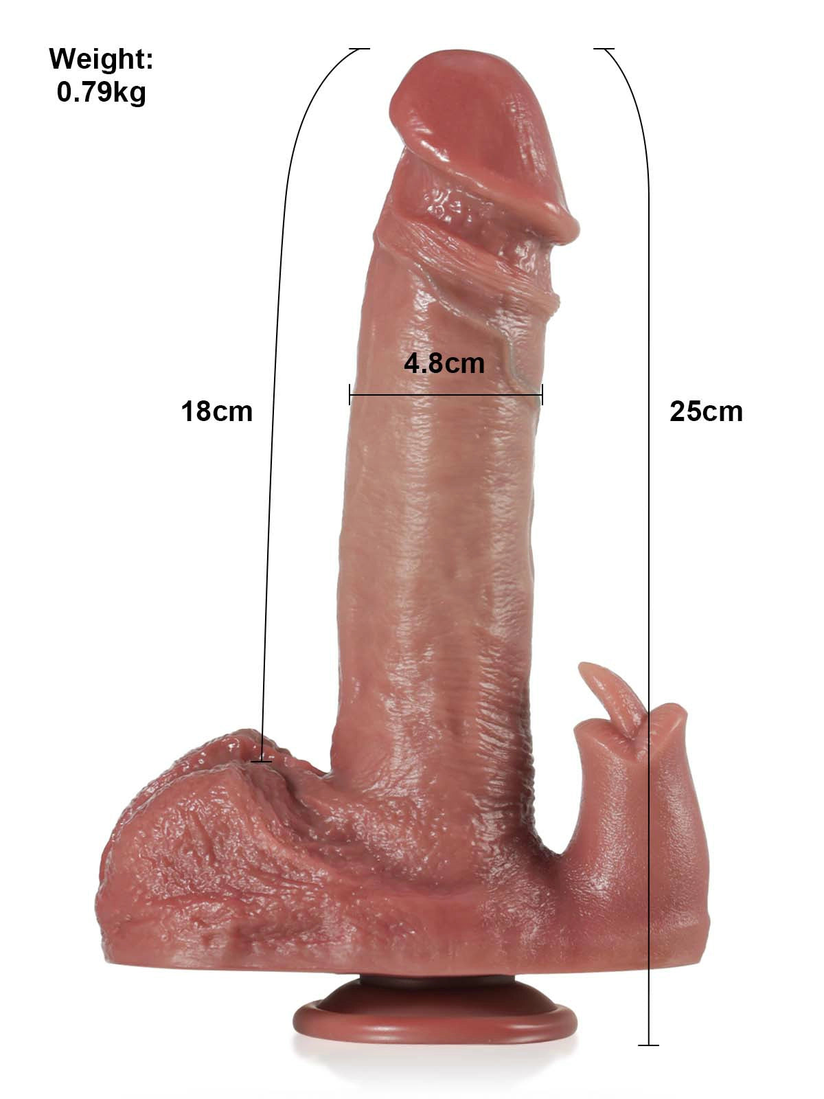 Gerrit 9.8" x 1.9" Brown Dual-Stimulation Thrusting Silicone Dildo with Trident Tongue Form