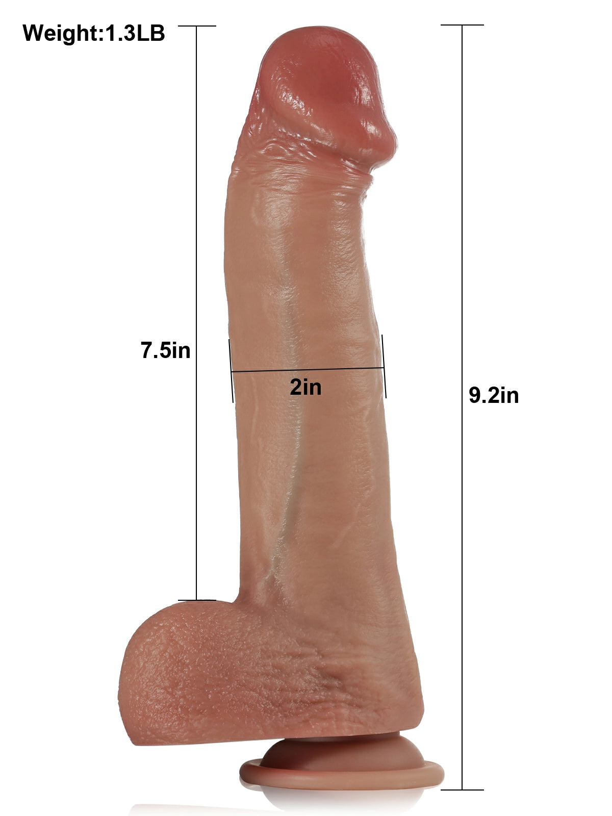 Gunther | 9.3" x 2" Heated Vibrating Tan Realistic Silicone Dildo with Cobra Head