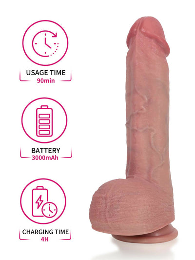 Ivan | 9.8" x 1.9" Heated Thrusting Vibrating Ridged Realistic Silicone Dildo with Remote