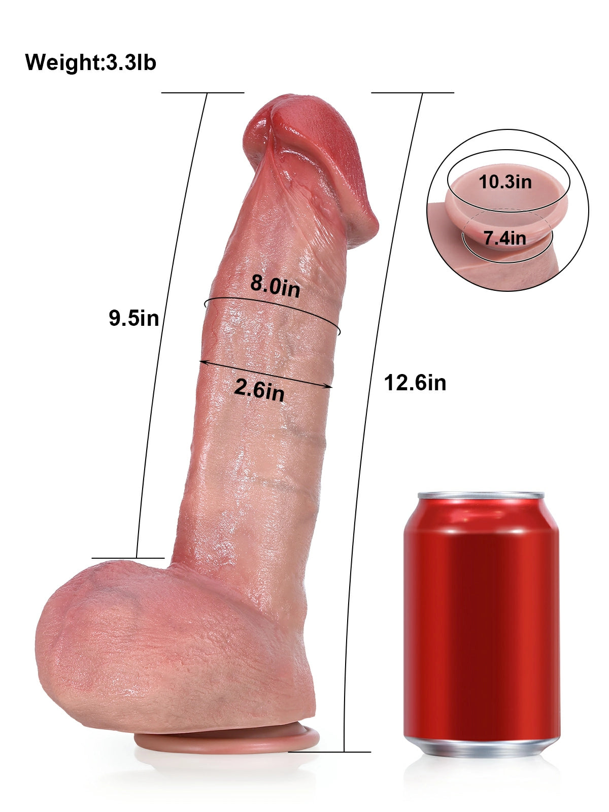 Jack 12.6" x 2.6" Realistic Silicone Dildo with Mushroom Head and Bendable Metal Core
