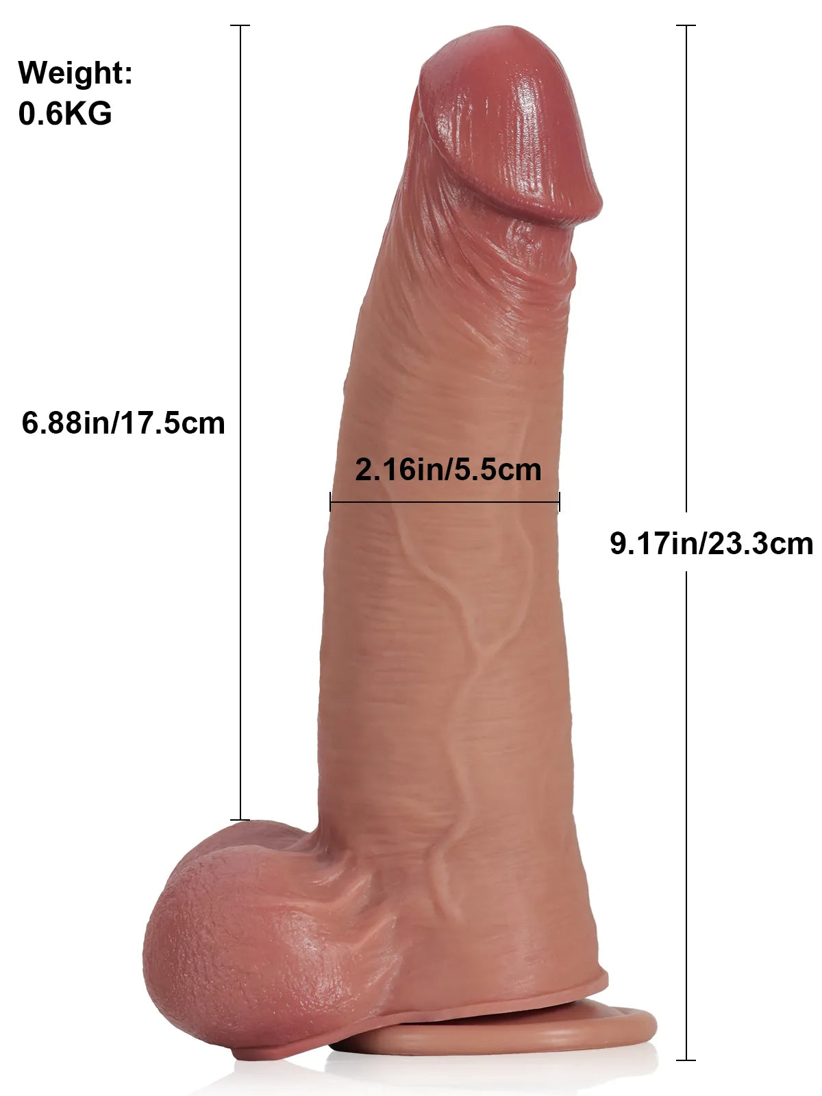 Jörg 9.6" x 2.2" Brown Realistic Silicone Dildo with Gliding Skin & Moving Balls