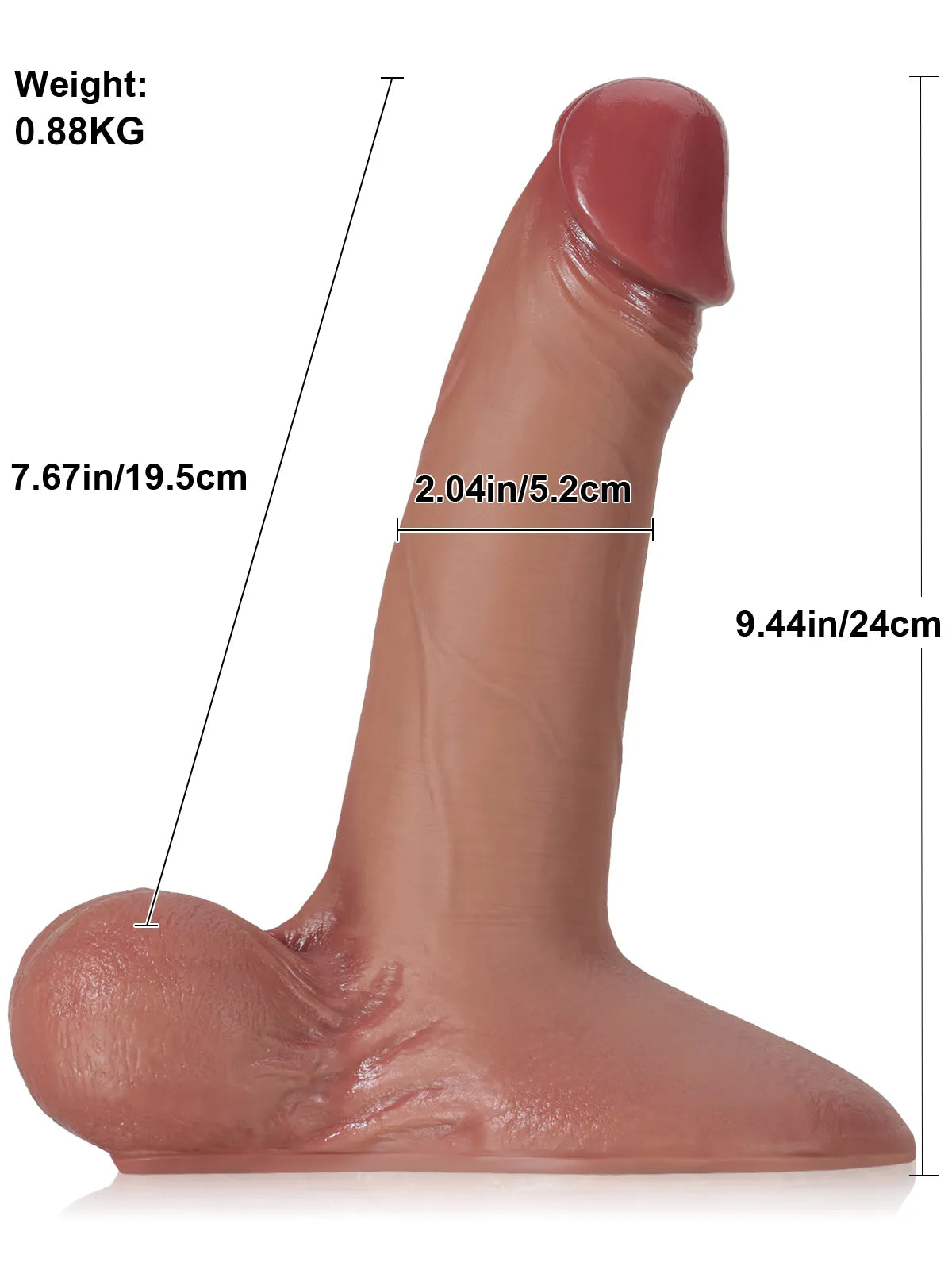 Lichtner 9.4" x 2" Vac-U-Lock Brown Silicone Dildo with Gliding Skin & Moving Balls