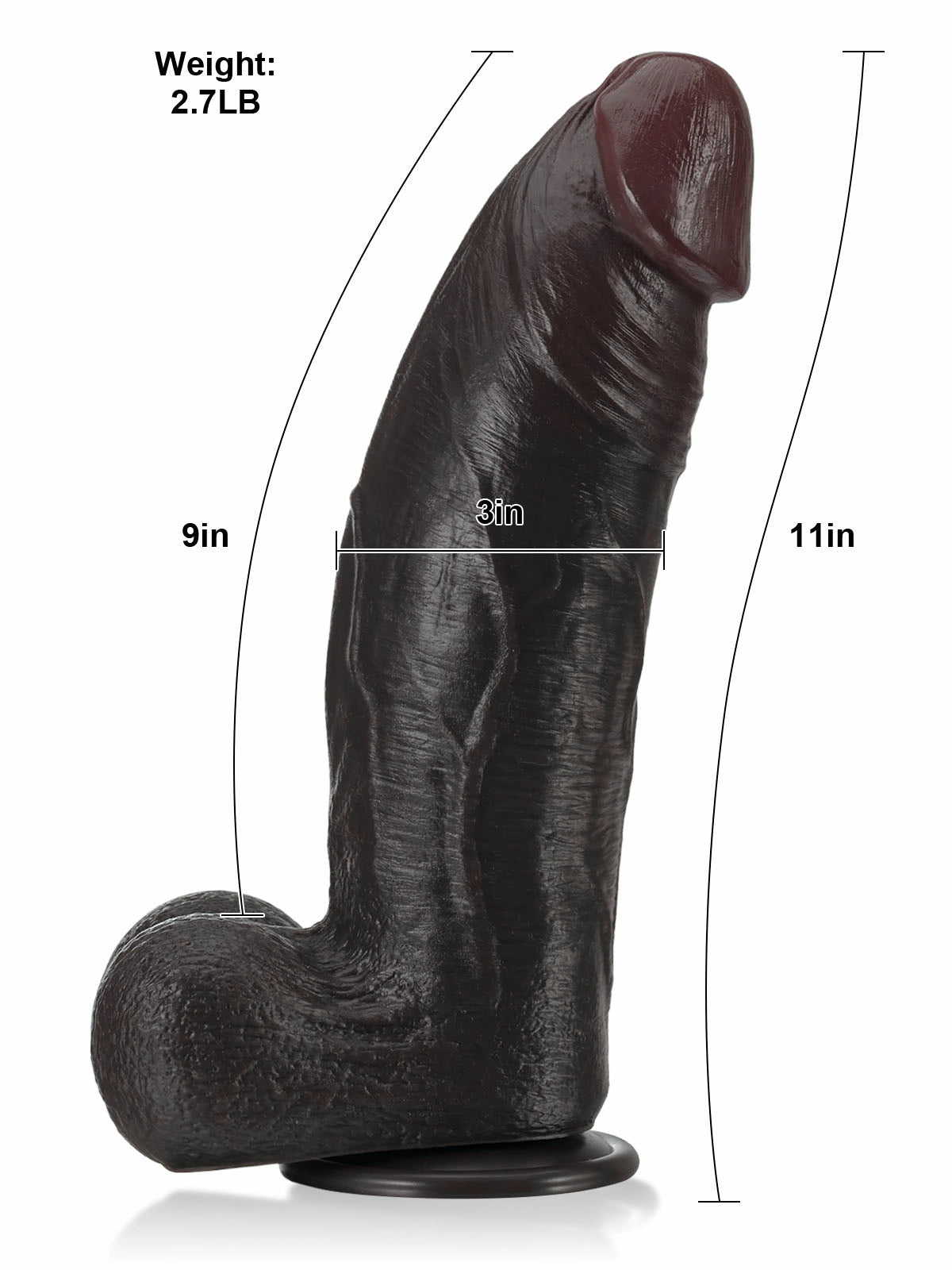 Lukas | 11" x 3" Black Thick Curved Realistic Silicone Dildo