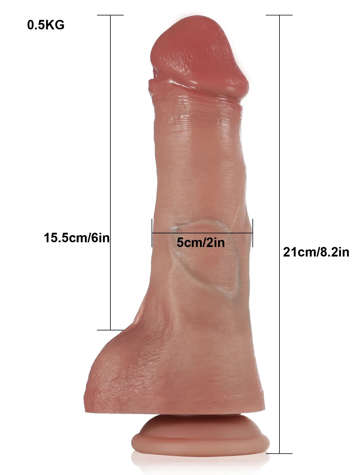 Rolf 8.2" x 1.7" Heated Thrusting Tan Silicone Dildo with Prominent Head & Back Veins