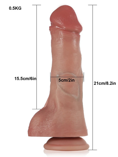 Rolf | 8.2" x 1.7" Heated Vibrating Tan Realistic Silicone Dildo with Remote