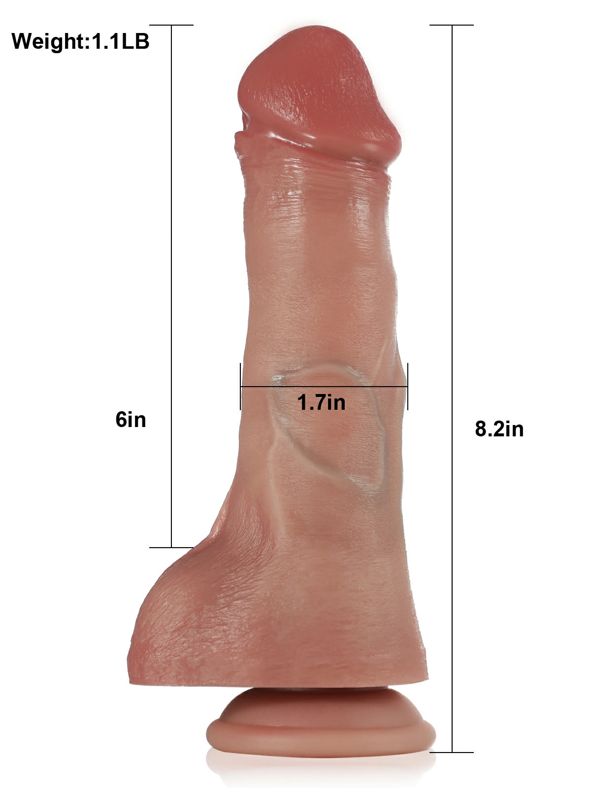Rolf | 8.2" x 1.7" Heated Vibrating Tan Realistic Silicone Dildo with Remote