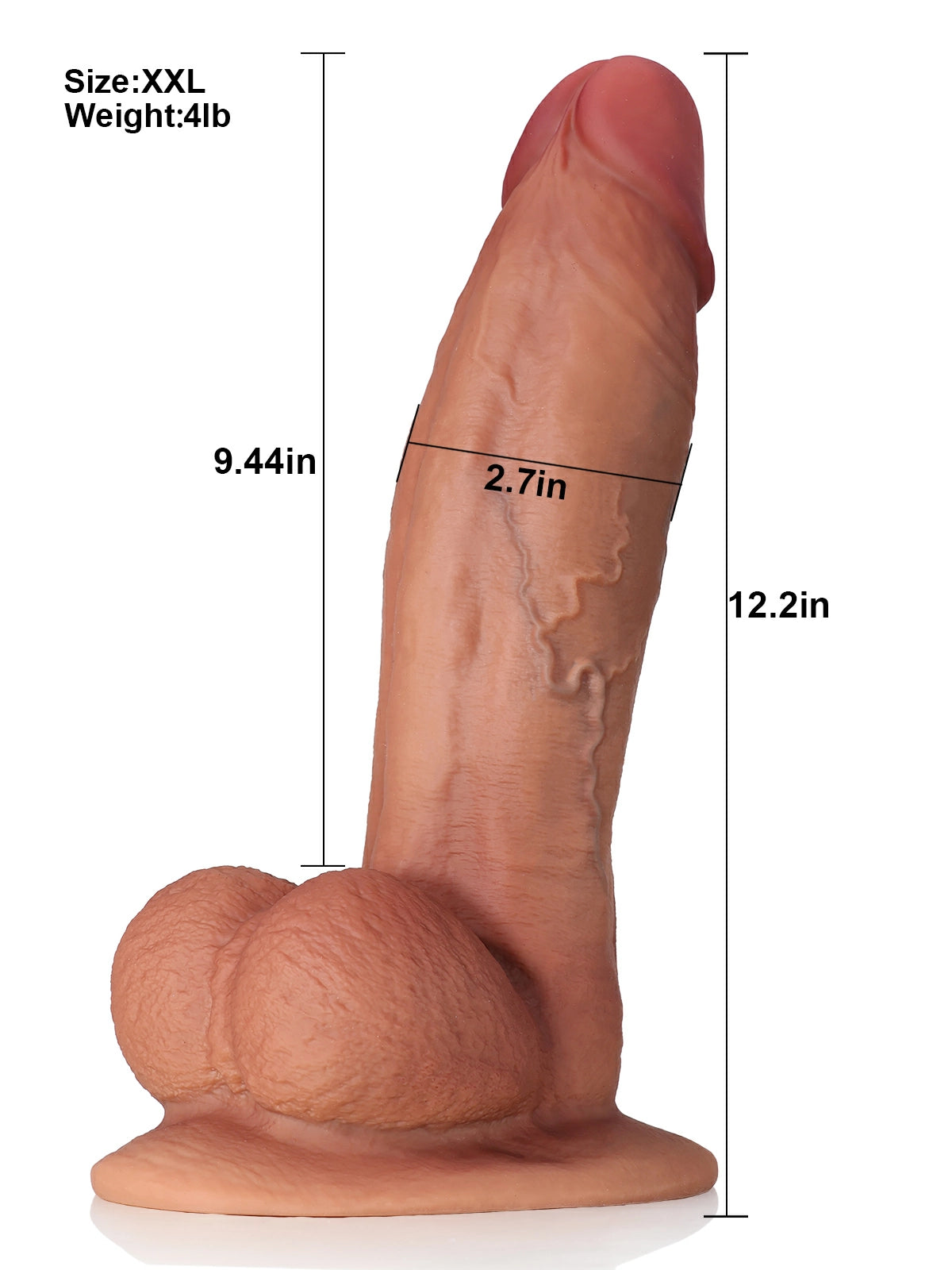 Schulze 12.2" x 2.7" Thick Curved Realistic Tan Silicone Dildo