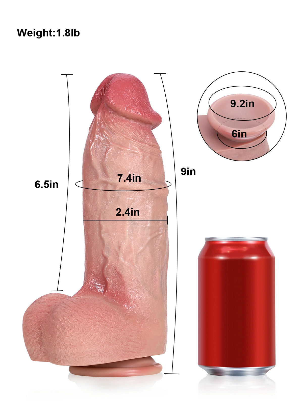 Thor 9" x 2.4" Thick Compact Realistic Silicone Dildo