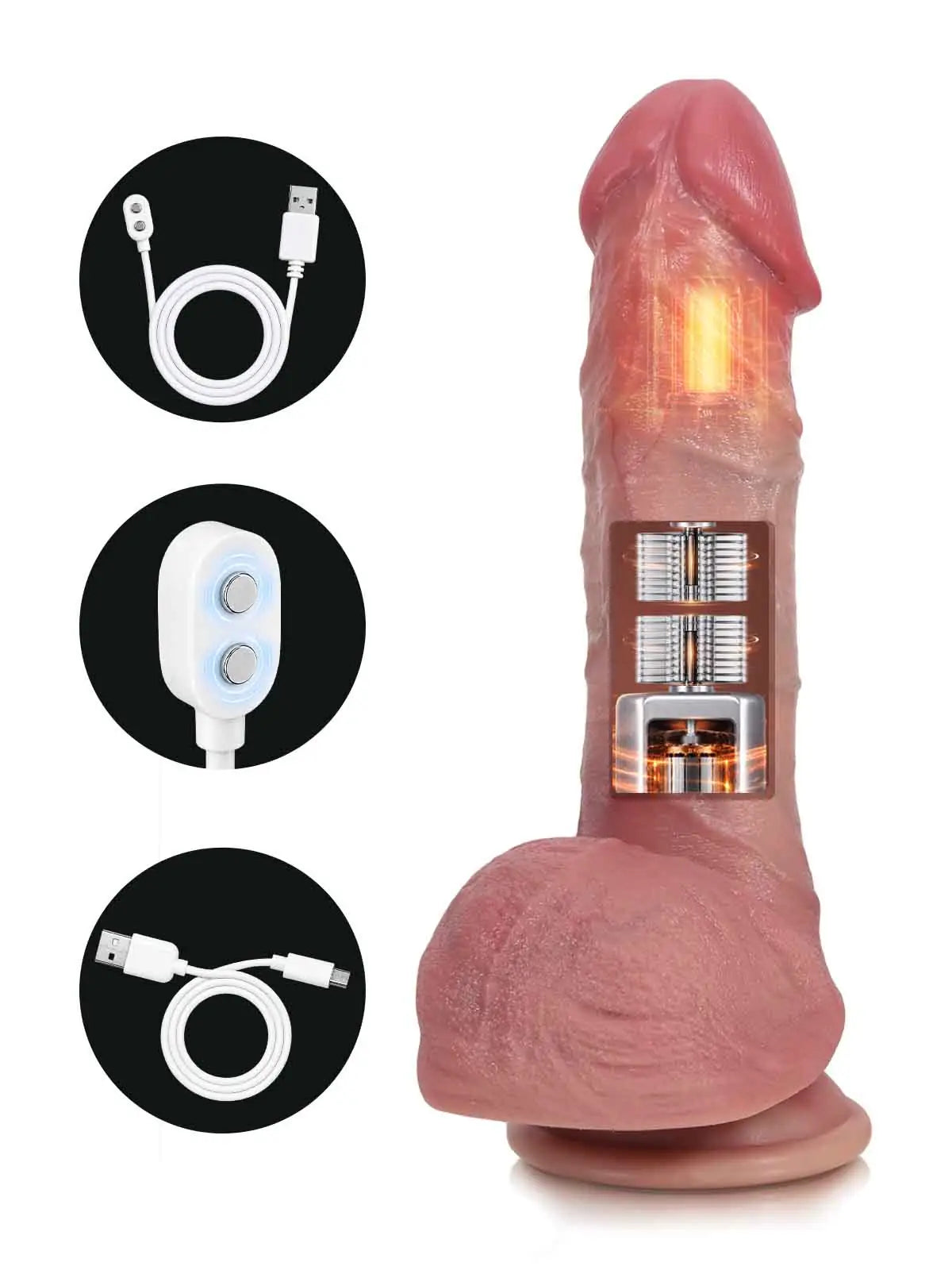 Victor | 8.8" x 1.8" Heated Thrusting Vibrating Realistic Silicone Dildo with Remote