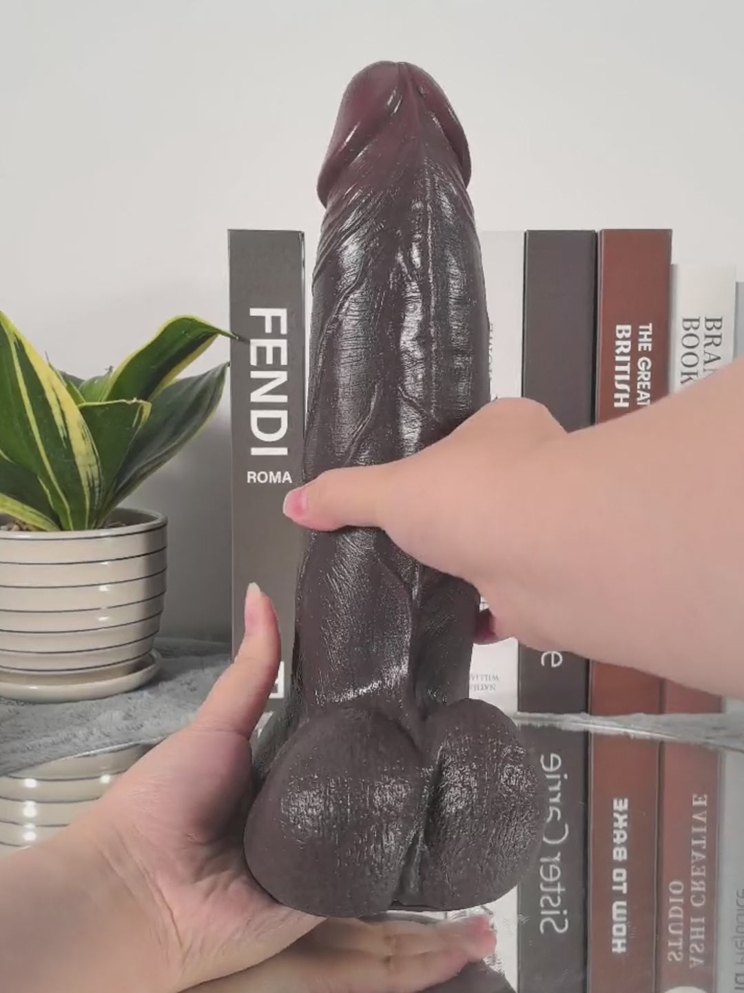Anja | 10.8" x 2.5" Vac-U-Lock XL Black Realistic Silicone Dildo with Sliding Skin