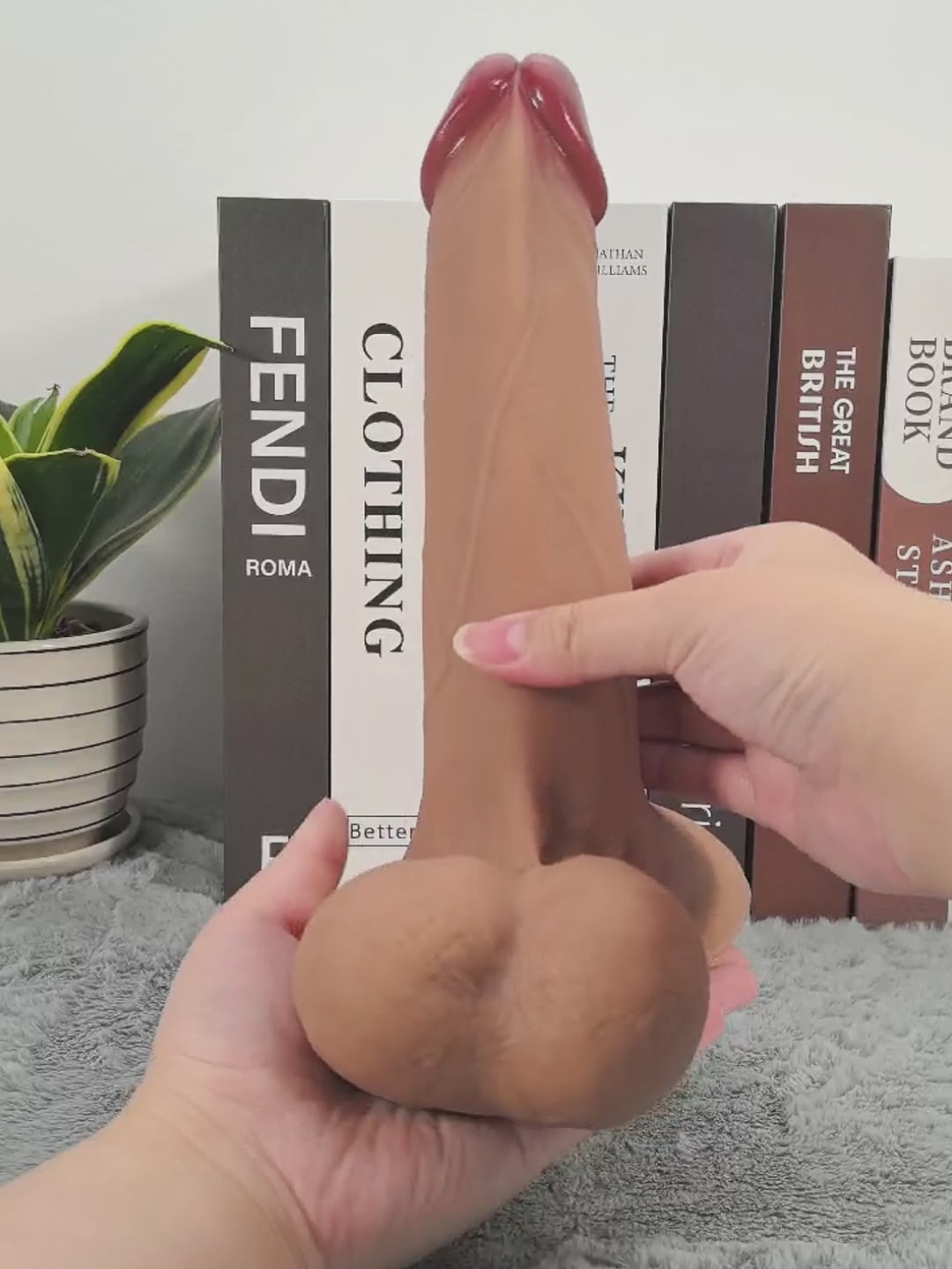 Lichtner | 9.4" x 2" Vac-U-Lock Brown Realistic Silicone Dildo with Sliding Skin
